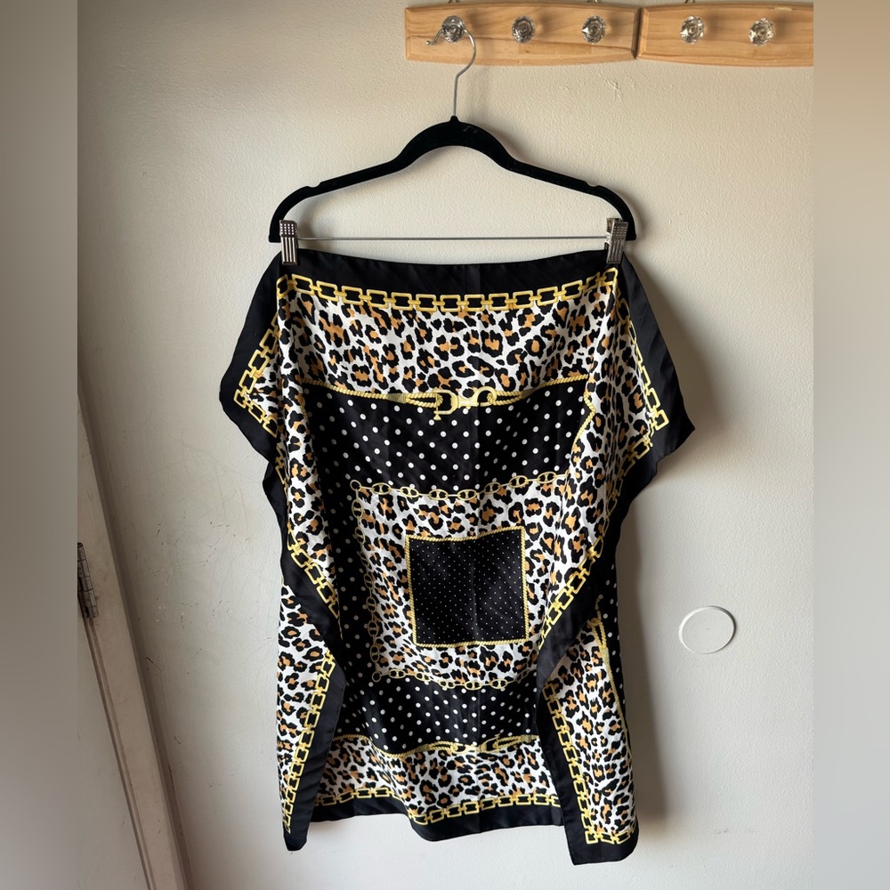 90s Italian Style Equestrian Scarf - Gold Hardware & Mixed Animal Print